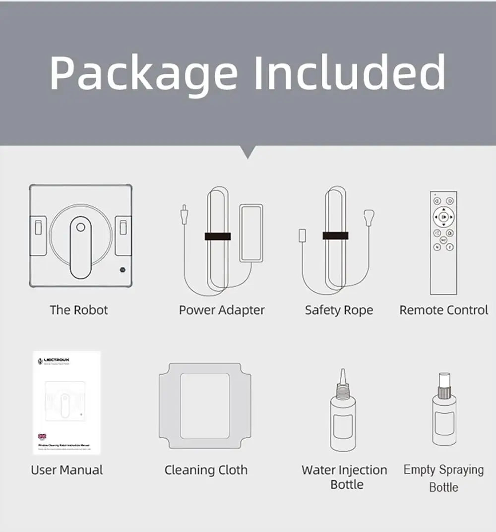 LIECTROUX YW509 Robot Window Cleaner, 3000Pa Suction Power,Double Water Tank,  Smart Path Planning, Remote Control