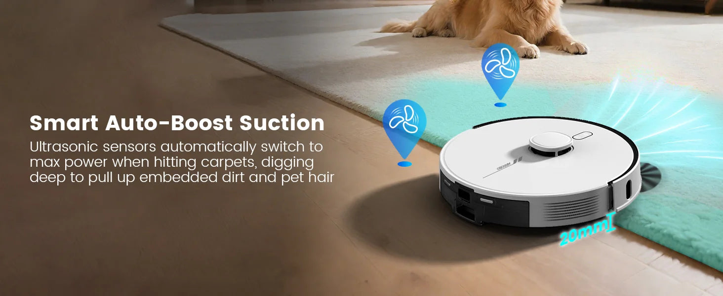 AIRROBO L60+ Robot Vacuum and Mop, Self-Emptying, 6000PA, 240min, Proactive Intelligence Obstacle Avoidance, Carpet Detection
