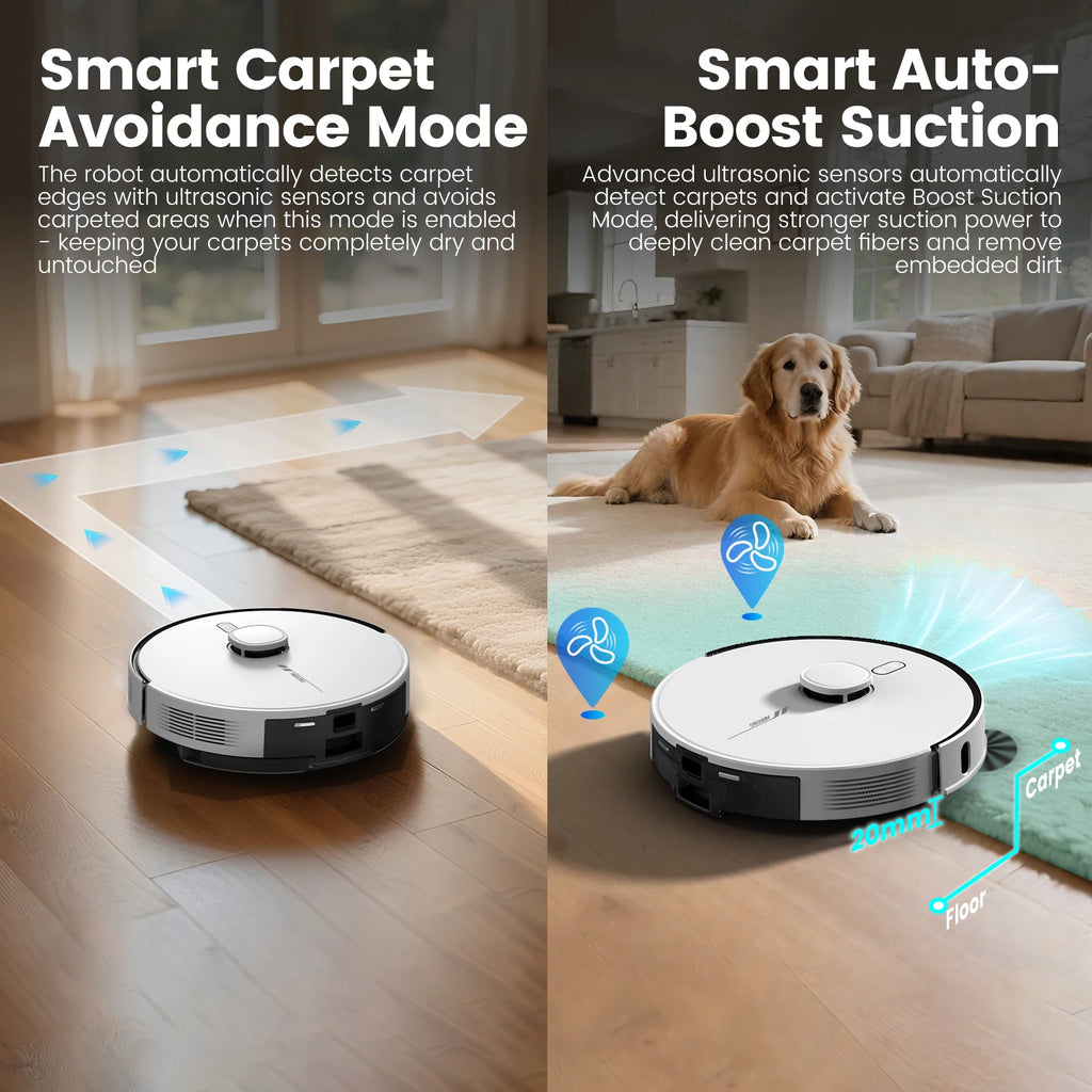 AIRROBO L60+ Robot Vacuum and Mop, Self-Emptying, 6000PA, 240min, Proactive Intelligence Obstacle Avoidance, Carpet Detection