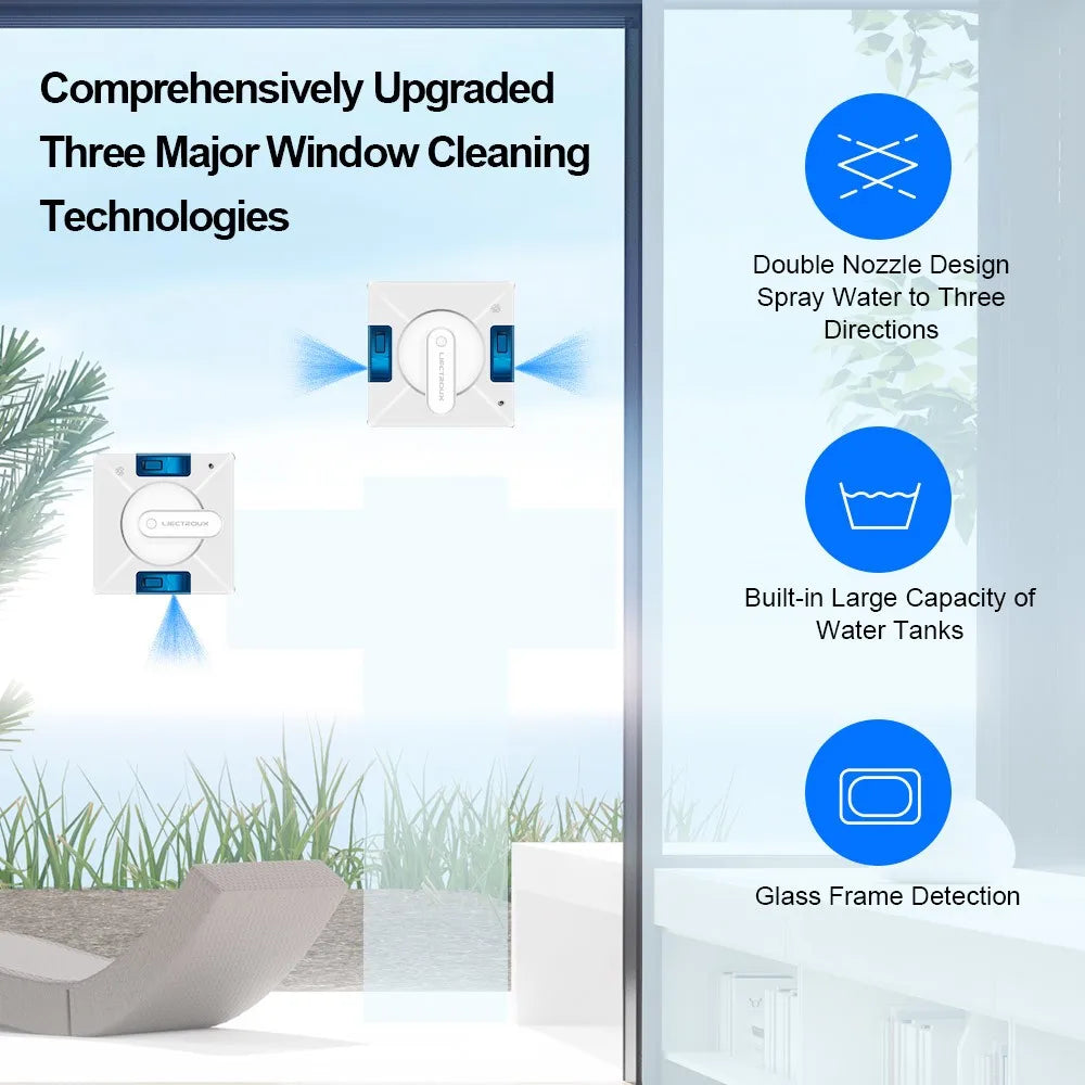 LIECTROUX YW509 Robot Window Cleaner, 3000Pa Suction Power,Double Water Tank,  Smart Path Planning, Remote Control