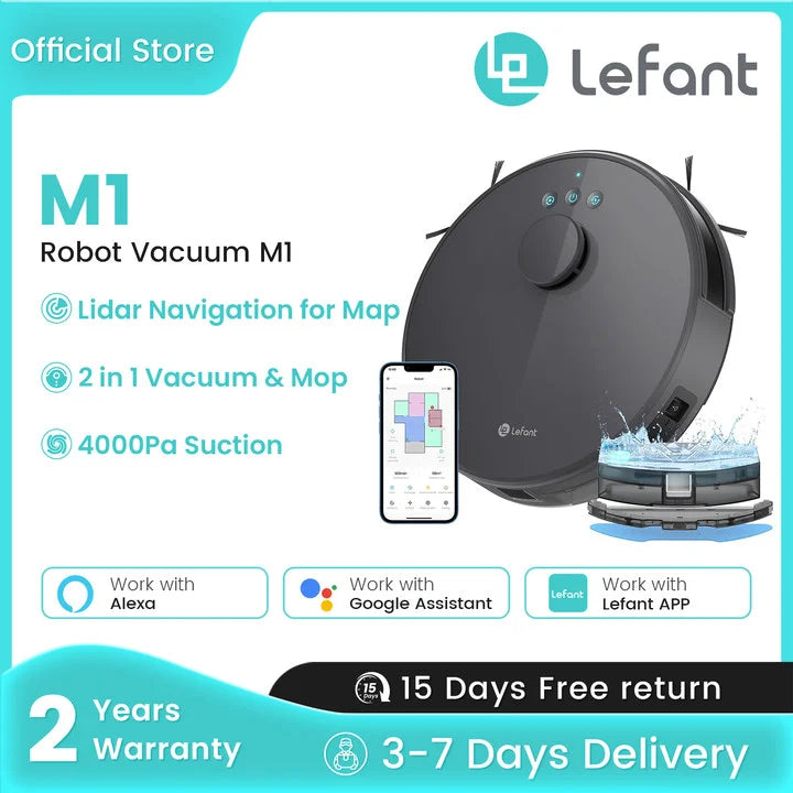 Lefant M1 Robot Vacuum Cleaner with mopping 4000Pa Suction, Lidar Navigation,WiFi/App/Alexa, Ideal for Pet Hair,Carpet