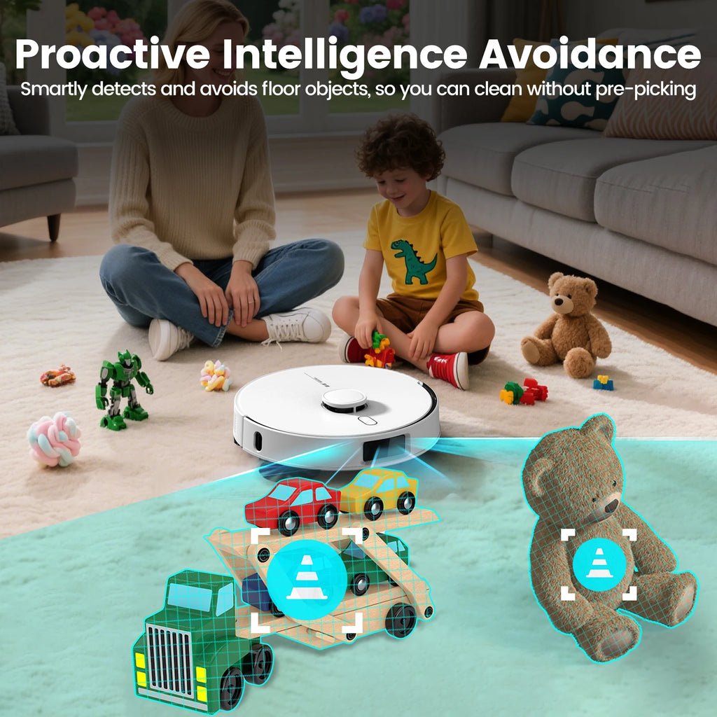 AIRROBO L60+ Robot Vacuum and Mop, Self-Emptying, 6000PA, 240min, Proactive Intelligence Obstacle Avoidance, Carpet Detection