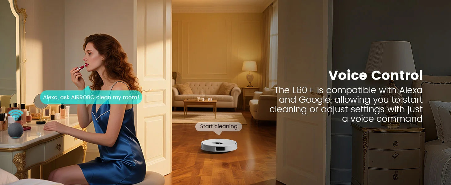 AIRROBO L60+ Robot Vacuum and Mop, Self-Emptying, 6000PA, 240min, Proactive Intelligence Obstacle Avoidance, Carpet Detection