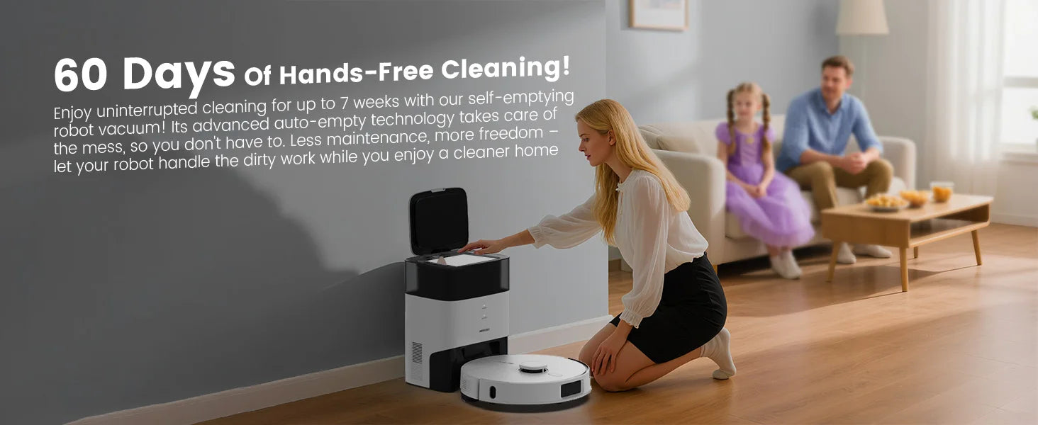 AIRROBO L60+ Robot Vacuum and Mop, Self-Emptying, 6000PA, 240min, Proactive Intelligence Obstacle Avoidance, Carpet Detection